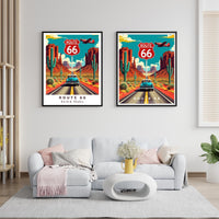 Route 66 United States Printable Wall Art – Retro Car Poster – Vintage Travel Artwork – Digital Download – Desert Landscape Print