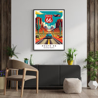 Route 66 United States Printable Wall Art – Retro Car Poster – Vintage Travel Artwork – Digital Download – Desert Landscape Print