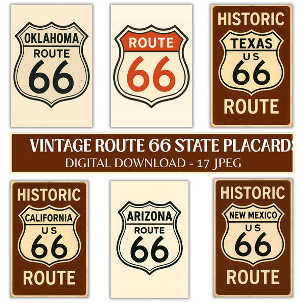 Vintage Route 66 State Placards- Digital Download - High-Resolution Printable Signs