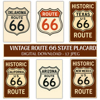 Vintage Route 66 State Placards- Digital Download - High-Resolution Printable Signs