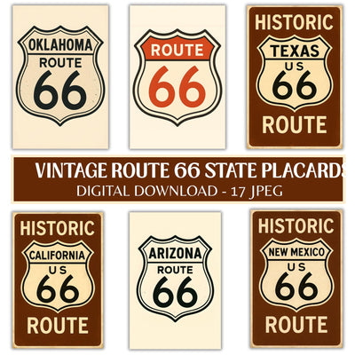 Vintage Route 66 State Placards- Digital Download - High-Resolution Printable Signs
