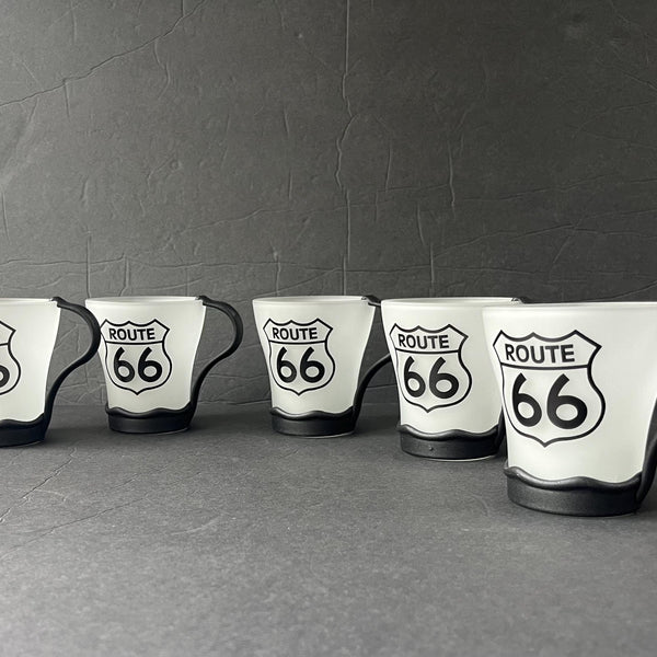 Vintage Frosted Glass Route 66 Mugs Set of 5 * New * Unused