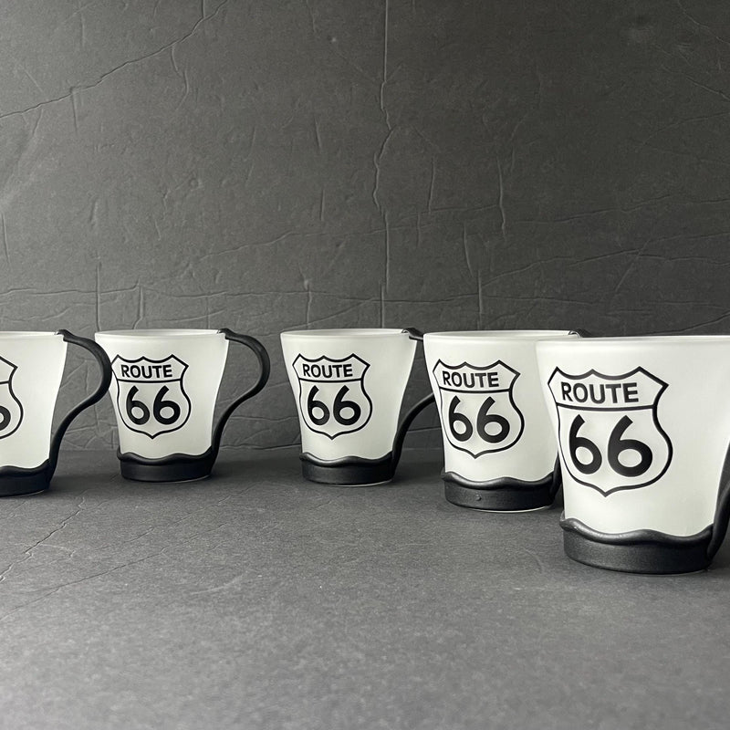 Vintage Frosted Glass Route 66 Mugs Set of 5 * New * Unused