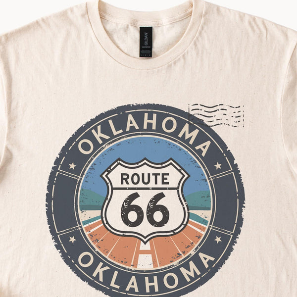 Oklahoma Route 66 Graphic T Shirt Retro Road Trip Tee Unique Highway Sign Travel Shirt Classic Oklahoma Souvenir Gift Shirt