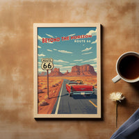 Route 66 Vintage Travel Poster Red Convertible Desert Road Wall Art Retro Car Printable