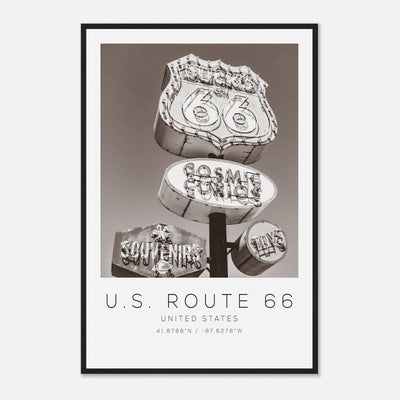 U.S. Route 66 United States Travel Photo Poster BW, U.S. Route 66 Travel Print, Minimalist Travel Poster Print