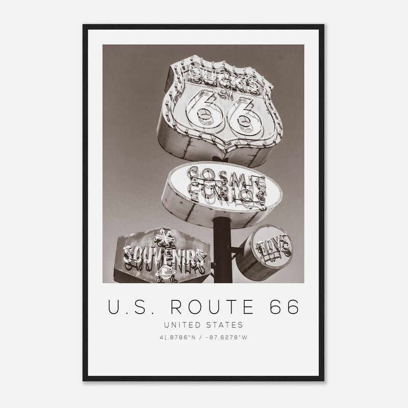U.S. Route 66 United States Travel Photo Poster BW, U.S. Route 66 Travel Print, Minimalist Travel Poster Print