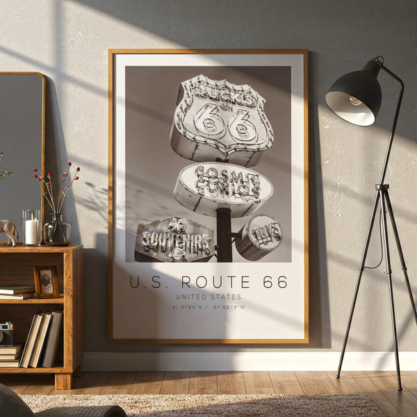 U.S. Route 66 United States Travel Photo Poster BW, U.S. Route 66 Travel Print, Minimalist Travel Poster Print