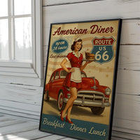 Vintage Route 66 Diner Poster: 1950s Retro Americana Wall Art