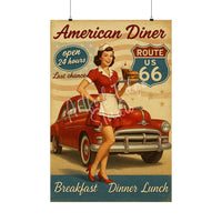 Vintage Route 66 Diner Poster: 1950s Retro Americana Wall Art