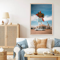 Route 66 Wall Art – Retro Motel Print, Vintage Car Photography, California Road Trip Poster, Travel Decor Digital Download