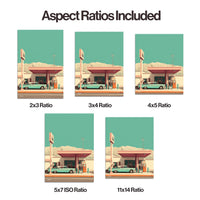 Vintage Route 66 Gas Station - Original Mid-Century Modern Minimalist Wall Art - Printable Digital Download