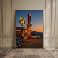 retro diner print arizona desert wall art route 66 poster 80s vintage car art sunset poster dream print usa aesthetic 60s american wall art