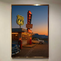 retro diner print arizona desert wall art route 66 poster 80s vintage car art sunset poster dream print usa aesthetic 60s american wall art