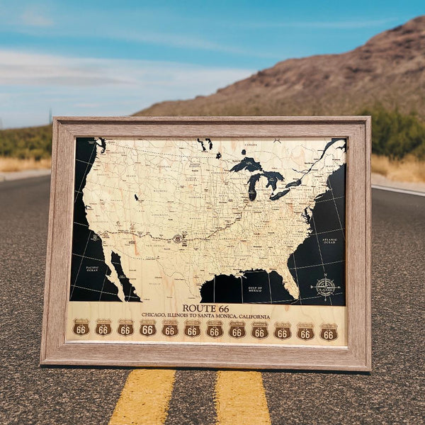 Route 66 Wood Map: Engraved USA Road Trip Décor