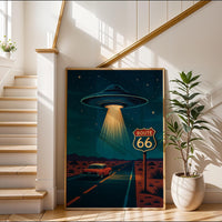UFO Route 66 Poster: Retro Sci-Fi Americana Art Print
