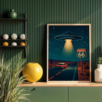 UFO Route 66 Poster: Retro Sci-Fi Americana Art Print
