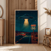UFO Route 66 Poster: Retro Sci-Fi Americana Art Print