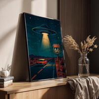 UFO Route 66 Poster: Retro Sci-Fi Americana Art Print
