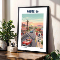 Route 66 Americana Art Print: Vintage Road Trip Illustration