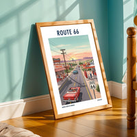 Route 66 Americana Art Print: Vintage Road Trip Illustration
