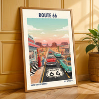 Route 66 Americana Art Print: Retro Road Trip Poster