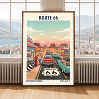 Route 66 Americana Art Print: Retro Road Trip Poster