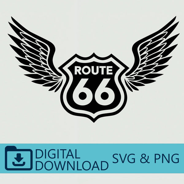 Route 66 Winged Sign - Digital SVG & PNG Download, Ideal for Car Decals, Travel Art, Cricut Projects, and Vintage Home Decor Prints, T-Shirt