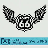 Route 66 Winged Sign - Digital SVG & PNG Download, Ideal for Car Decals, Travel Art, Cricut Projects, and Vintage Home Decor Prints, T-Shirt