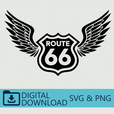 Route 66 Winged Sign - Digital SVG & PNG Download, Ideal for Car Decals, Travel Art, Cricut Projects, and Vintage Home Decor Prints, T-Shirt