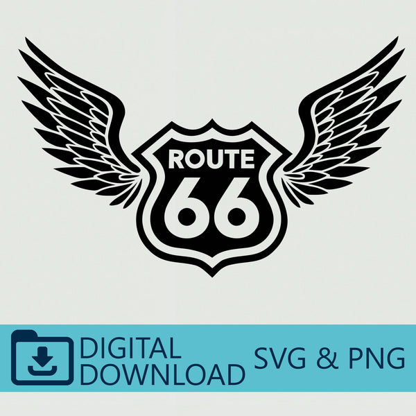 Route 66 Winged Sign - Digital SVG & PNG Download, Ideal for Car Decals, Travel Art, Cricut Projects, and Vintage Home Decor Prints, T-Shirt