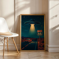 UFO Route 66 Poster: Retro Sci-Fi Americana Art Print