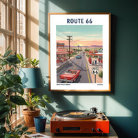 Route 66 Americana Art Print: Vintage Road Trip Illustration
