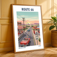 Route 66 Americana Art Print: Vintage Road Trip Illustration