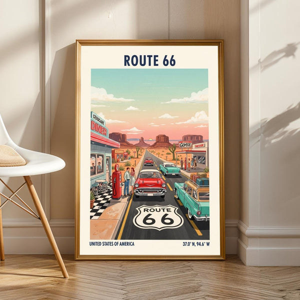 Route 66 Americana Art Print: Retro Road Trip Poster