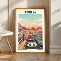 Route 66 Americana Art Print: Retro Road Trip Poster