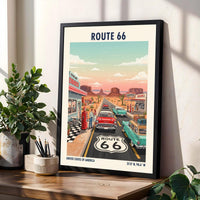Route 66 Americana Art Print: Retro Road Trip Poster