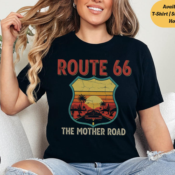 Retro Route 66 Crewneck Shirt, Road Trip Lovers Tee, Vintage Classic Car Sweatshirt Hoodie