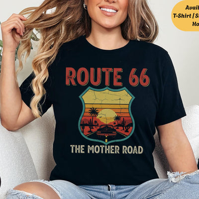 Retro Route 66 Crewneck Shirt, Road Trip Lovers Tee, Vintage Classic Car Sweatshirt Hoodie