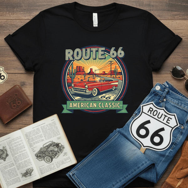 Route 66 T-Shirt | Car Lover Gift for Men | Vintage Graphic Tee