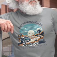 Route 66 Get Your Kicks on Route 66 Unisex Short Sleeve T-Shirt - Historic Highway, The Mother Road, Desert, Off-Road Vehicle, Iconic Gift