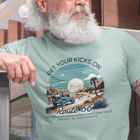 Route 66 Get Your Kicks on Route 66 Unisex Short Sleeve T-Shirt - Historic Highway, The Mother Road, Desert, Off-Road Vehicle, Iconic Gift
