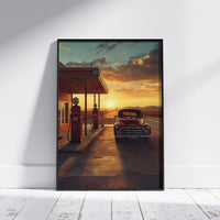 Route 66 Gas Station Poster Retro Oil Painting Americana 4 Wall Art Home Decor
