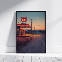 Route 66 Gas Station Poster Retro Oil Painting Americana 4 Wall Art Home Decor