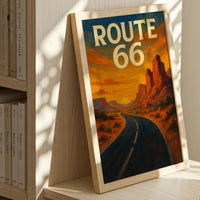 Route 66 Vintage Travel Poster, American Desert Landscape Art Print