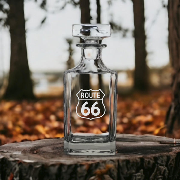 Route 66 Decanter 26 Oz Bourbon Whiskey Premium Glass Personalize Road Gift NEW