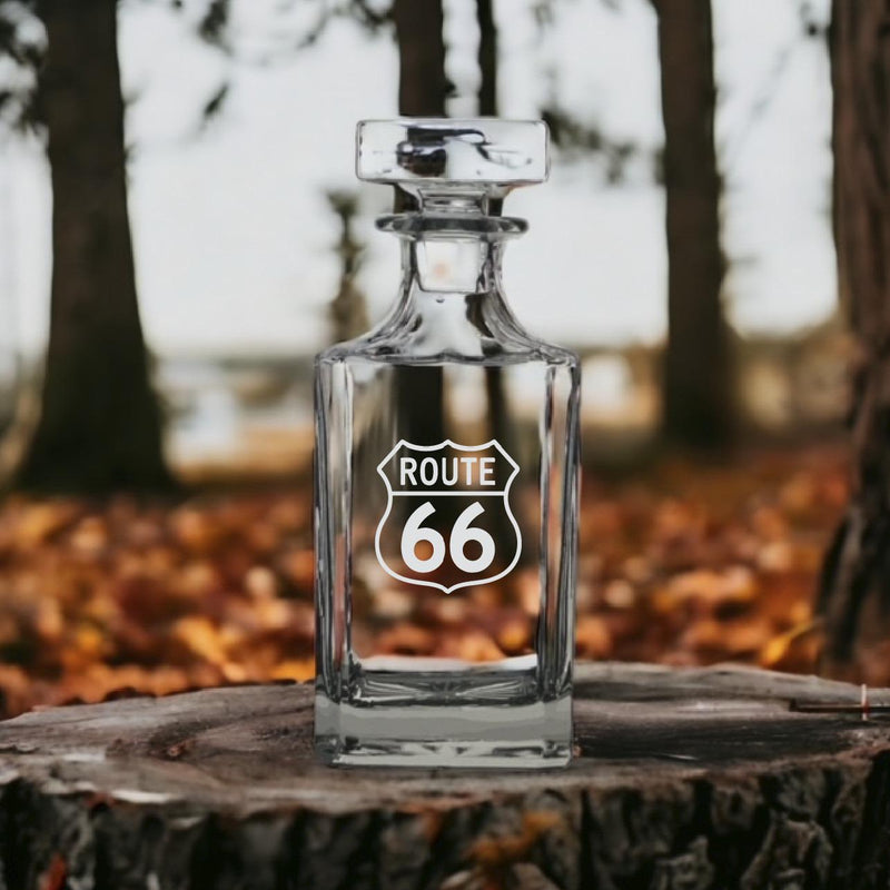 Route 66 Decanter 26 Oz Bourbon Whiskey Premium Glass Personalize Road Gift NEW