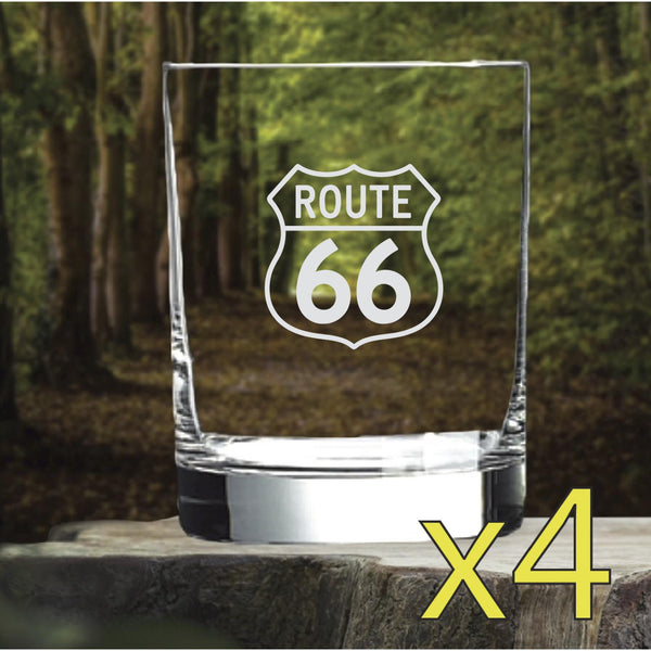 Route 66 Whiskey Glasses x4 Double 14 Oz Premium Old Fashioned Road Gift NEW