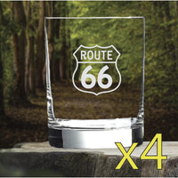 Route 66 Whiskey Glasses x4 Double 14 Oz Premium Old Fashioned Road Gift NEW