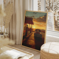 Route 66 Gas Station Poster Retro Oil Painting Americana 4 Wall Art Home Decor